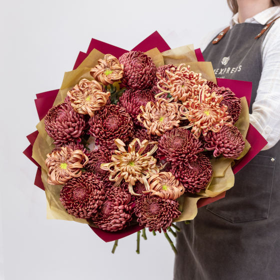 заказать букет Хризантемы Бигуди Ред и хризантемы Виена Купер